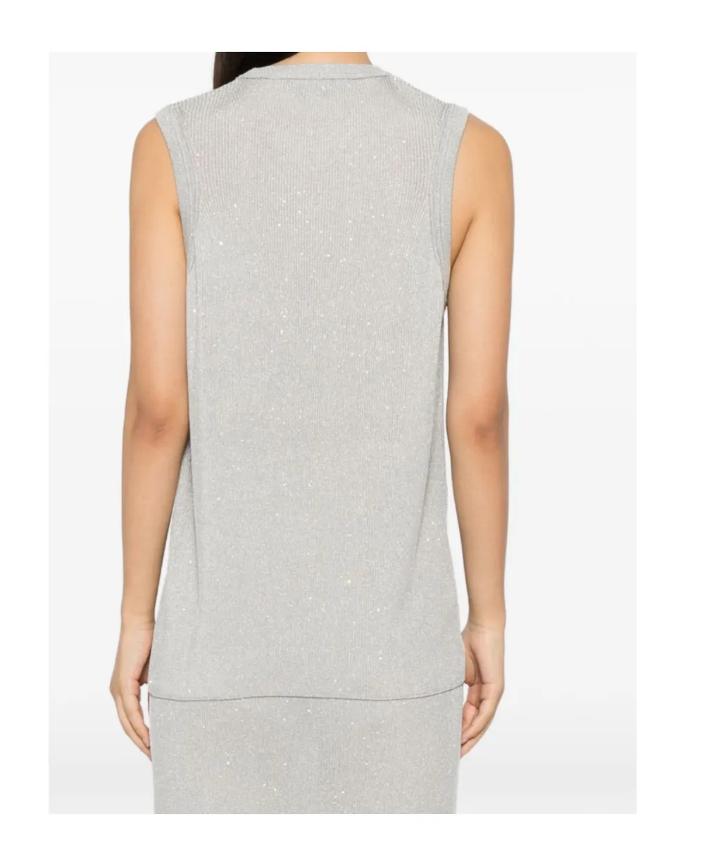 Sequin-Embellished Ribbed Tank Top