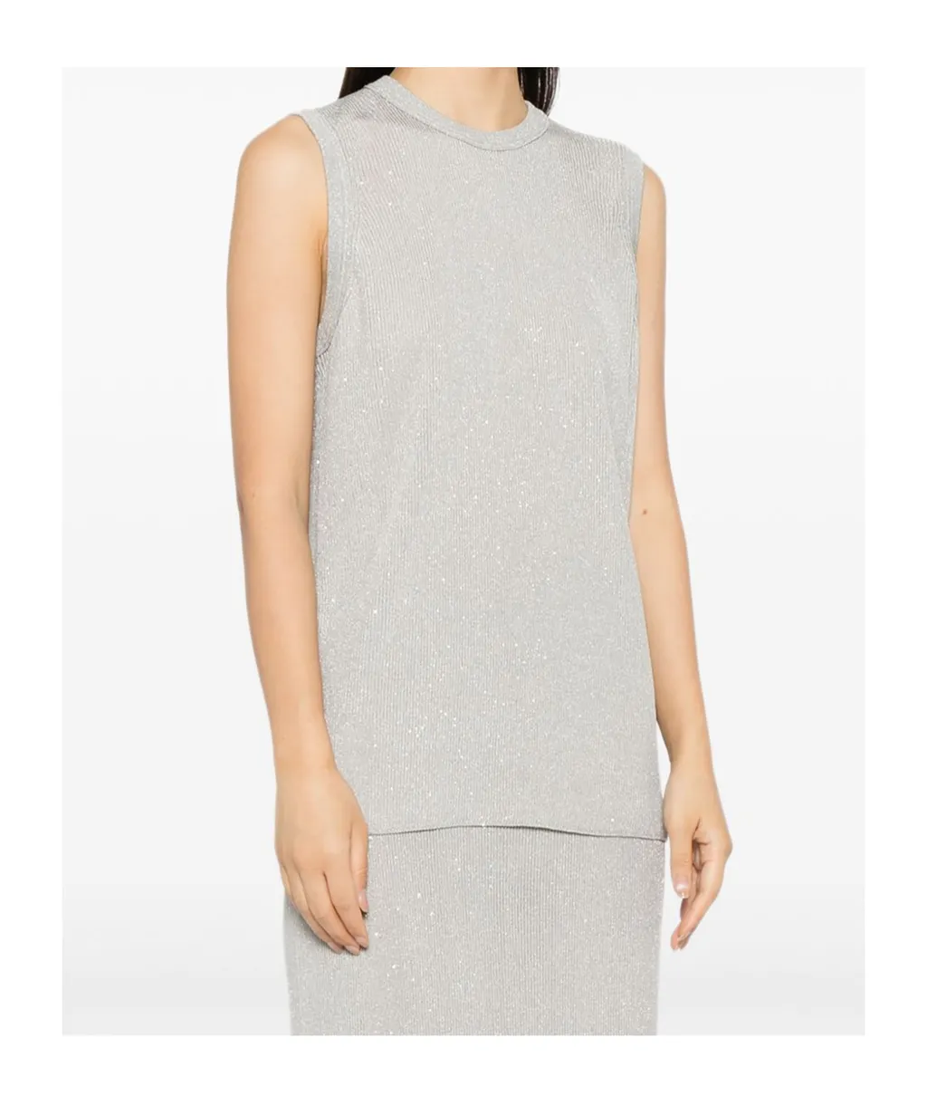 Sequin-Embellished Ribbed Tank Top