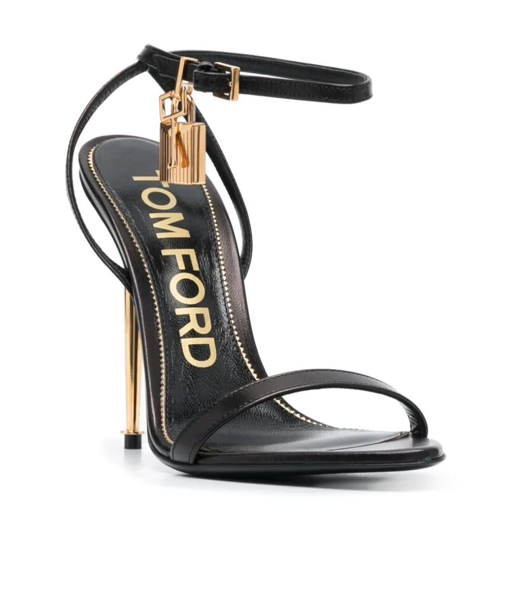 Sandals With Metal Heel And Padlock In Leather