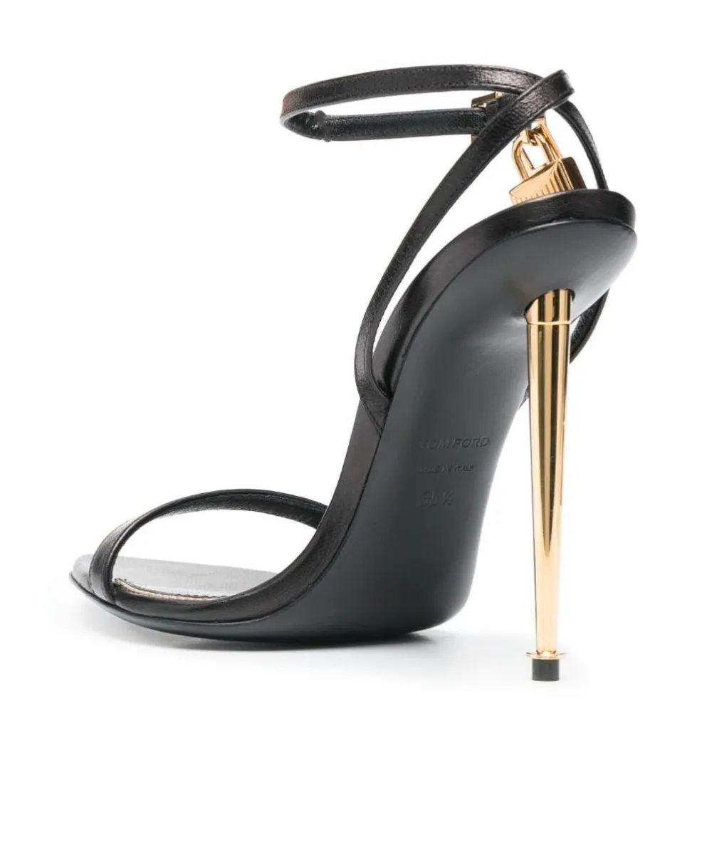 Sandals With Metal Heel And Padlock In Leather