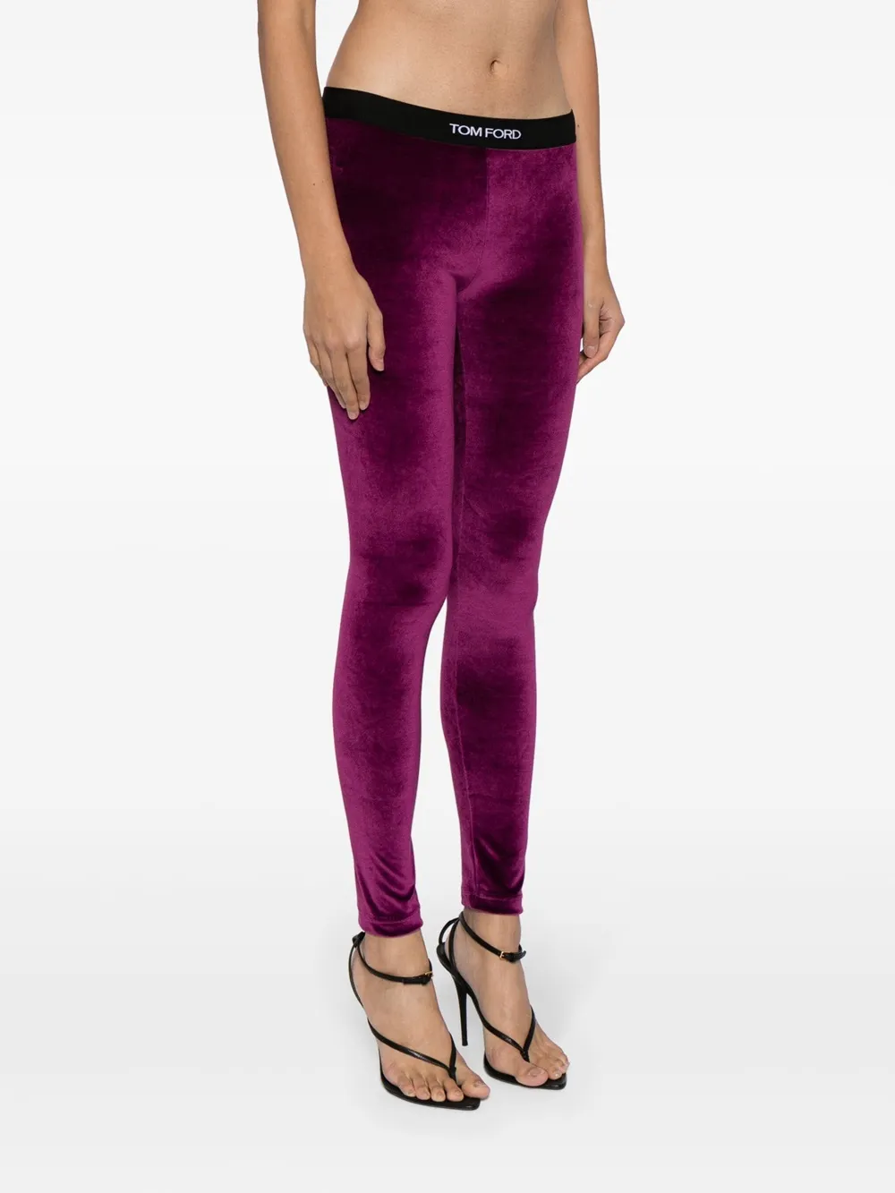 Logo-Waist Velvet Leggings