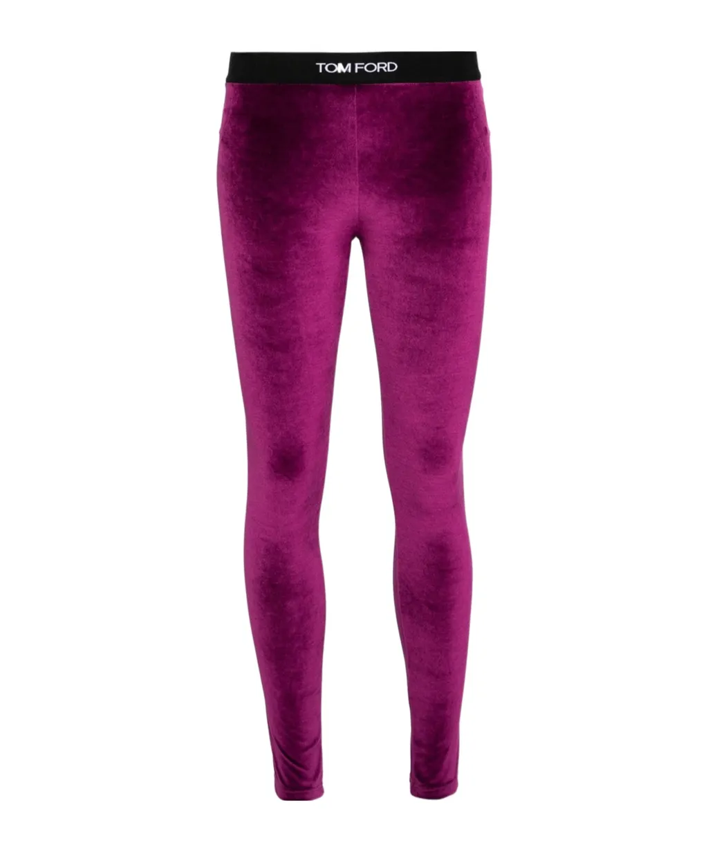 Logo-Waist Velvet Leggings
