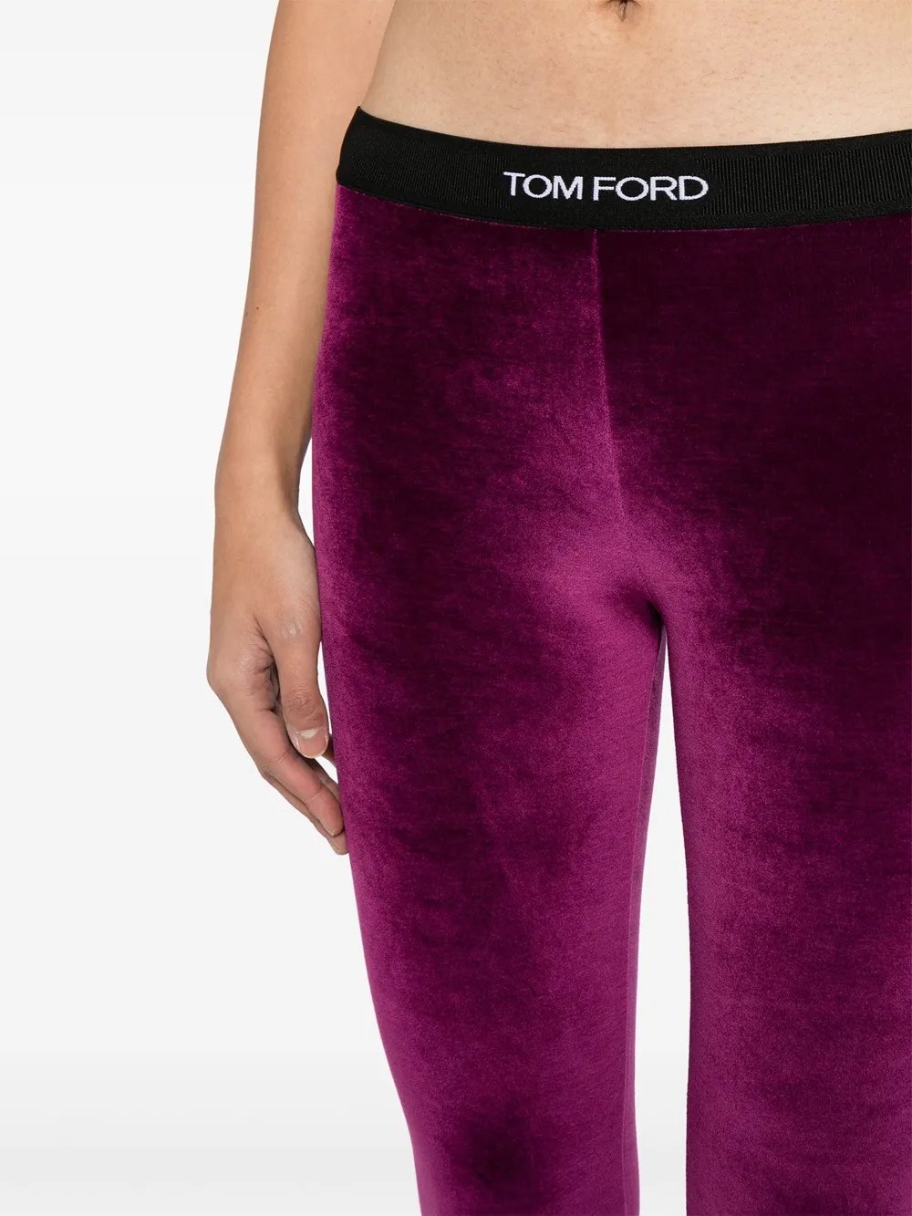 Logo-Waist Velvet Leggings