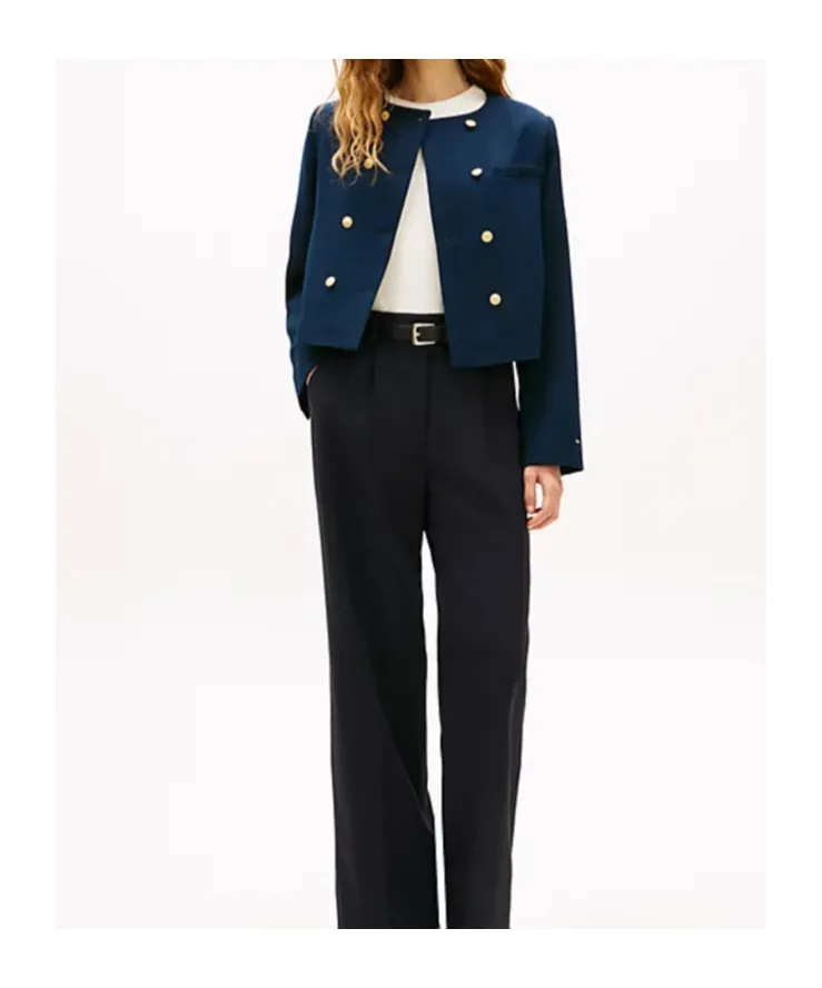 Textured Wool Blend Double Breasted Jacket