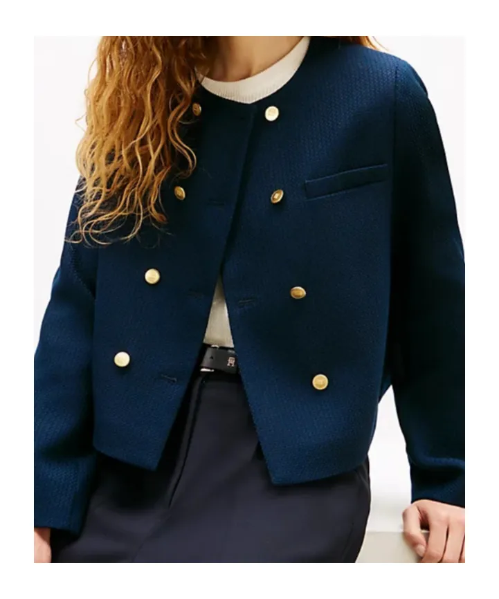 Textured Wool Blend Double Breasted Jacket