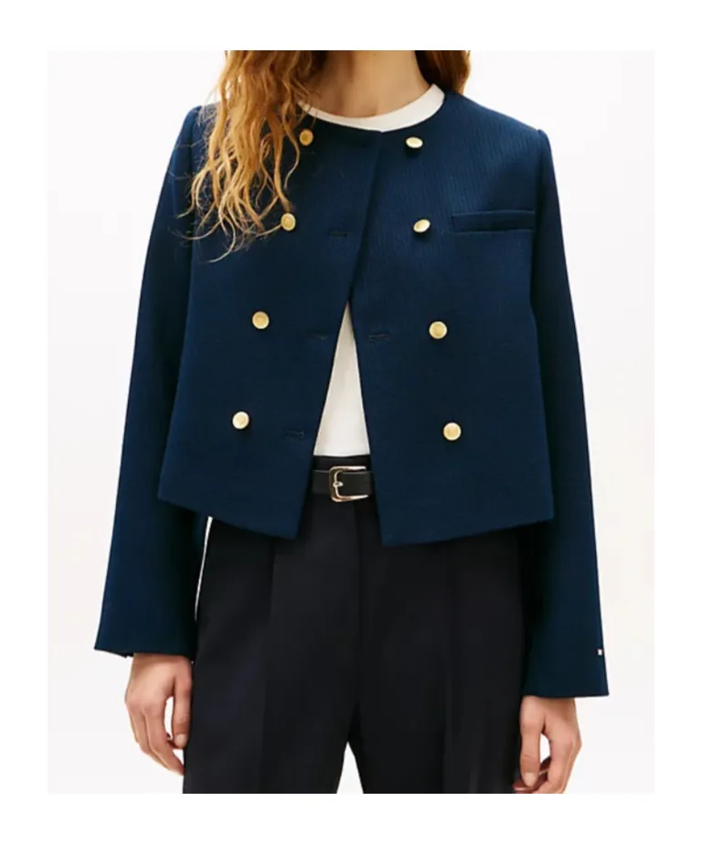 Textured Wool Blend Double Breasted Jacket