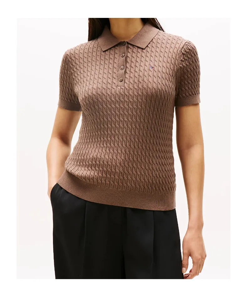 Cable Knit Polo Short Sleeve Jumper