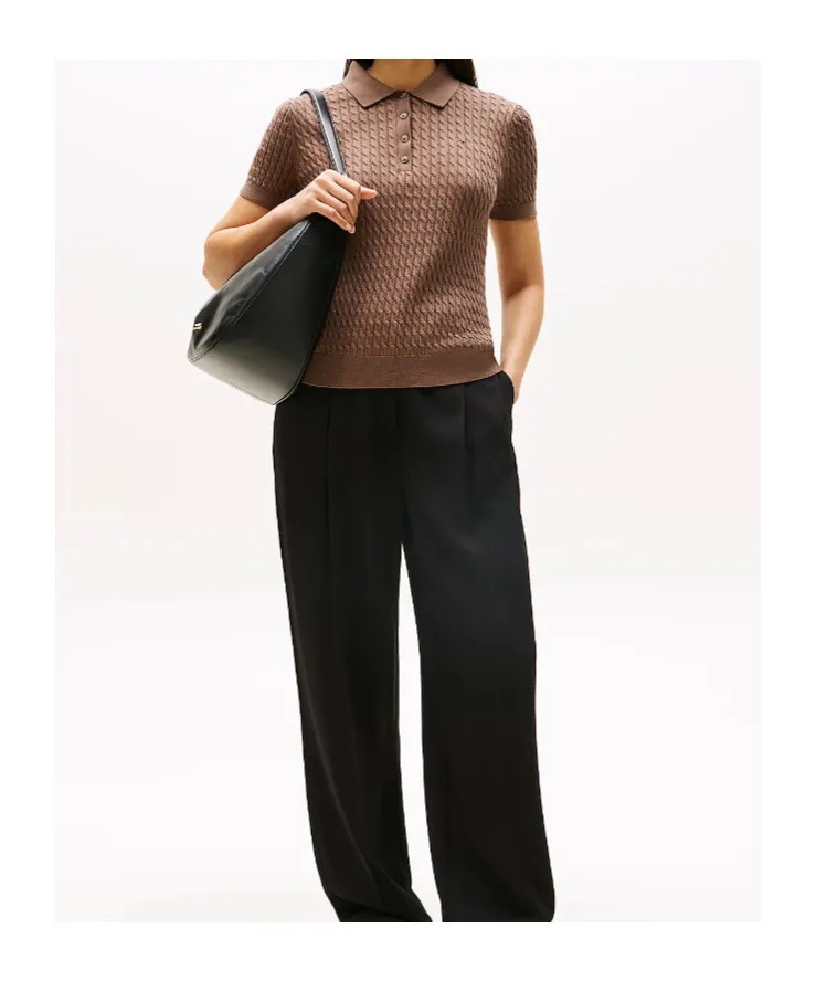 Cable Knit Polo Short Sleeve Jumper
