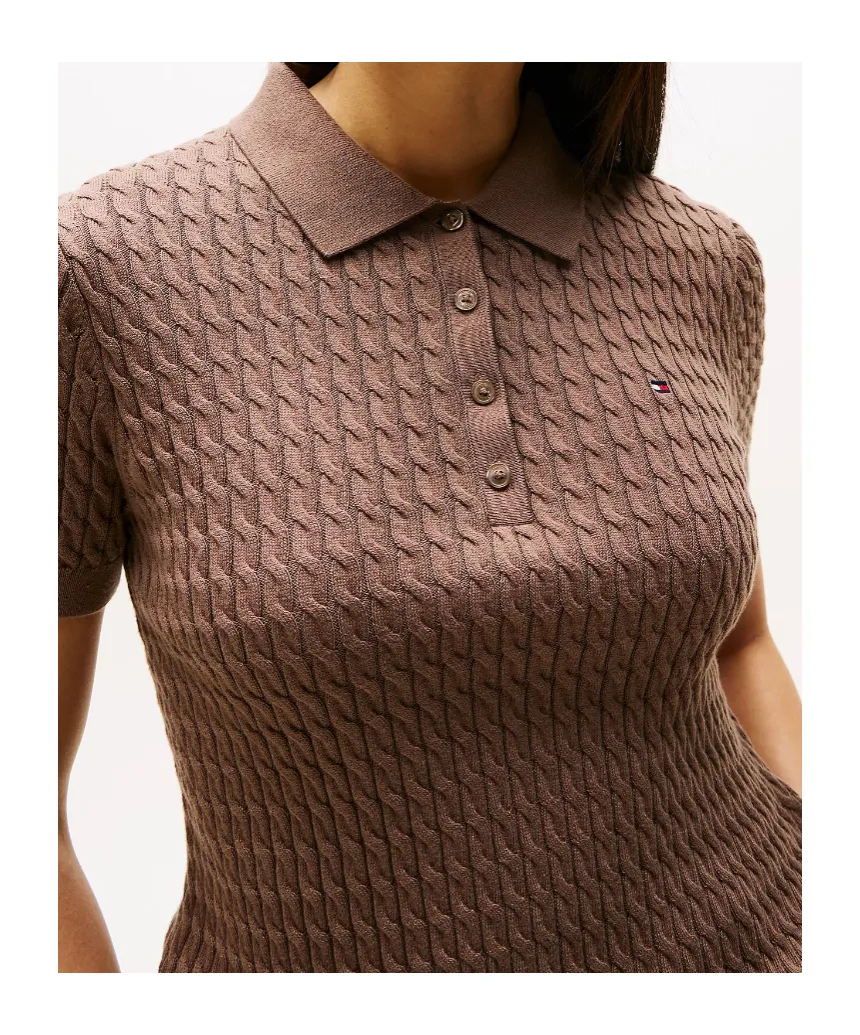 Cable Knit Polo Short Sleeve Jumper