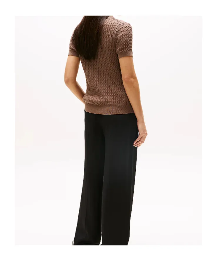 Cable Knit Polo Short Sleeve Jumper