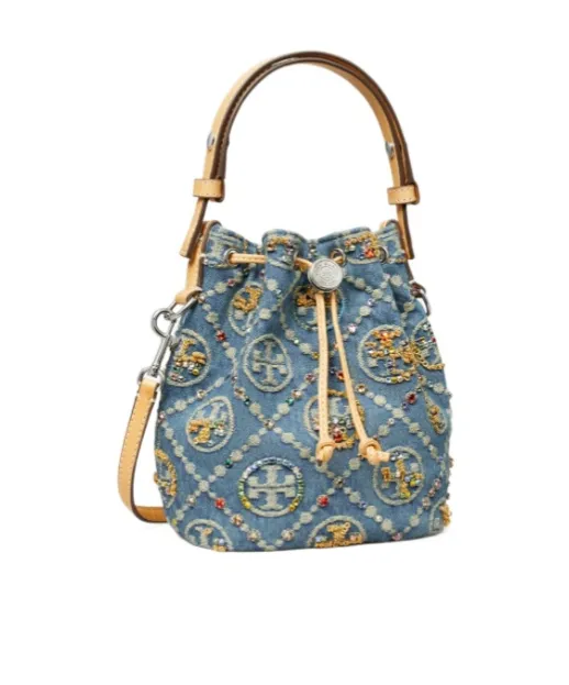 T Monogram Mini Denim Bucket Bag