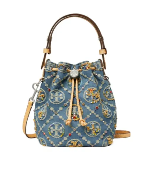 T Monogram Mini Denim Bucket Bag