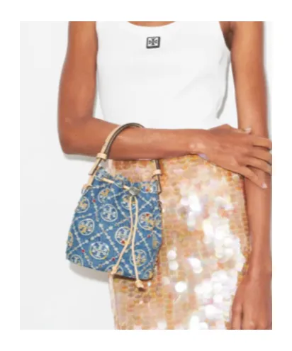 T Monogram Mini Denim Bucket Bag