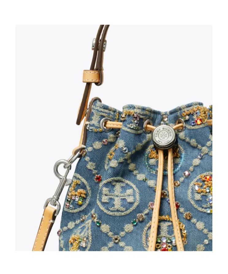 T Monogram Mini Denim Bucket Bag