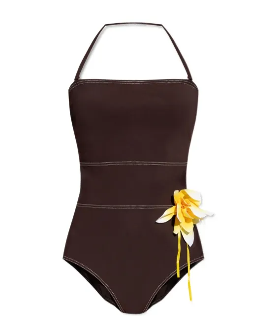 Halter Neck Floral Appliqué Swimsuit