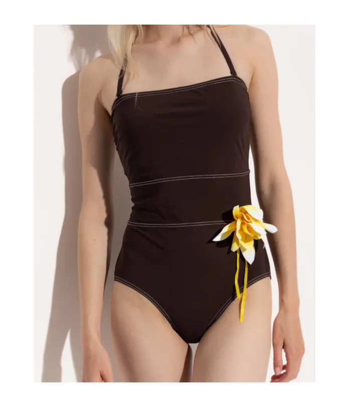 Halter Neck Floral Appliqué Swimsuit