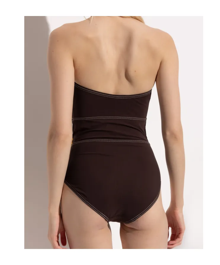 Halter Neck Floral Appliqué Swimsuit