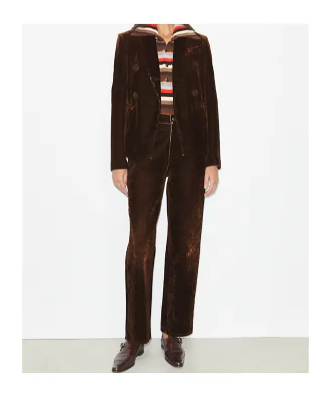 Velvet Double-Breasted Blazer