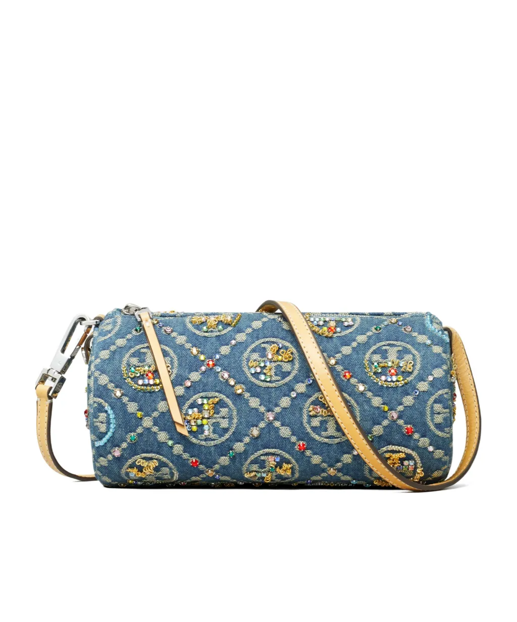 T Monogram Denim Cylindrical Bag