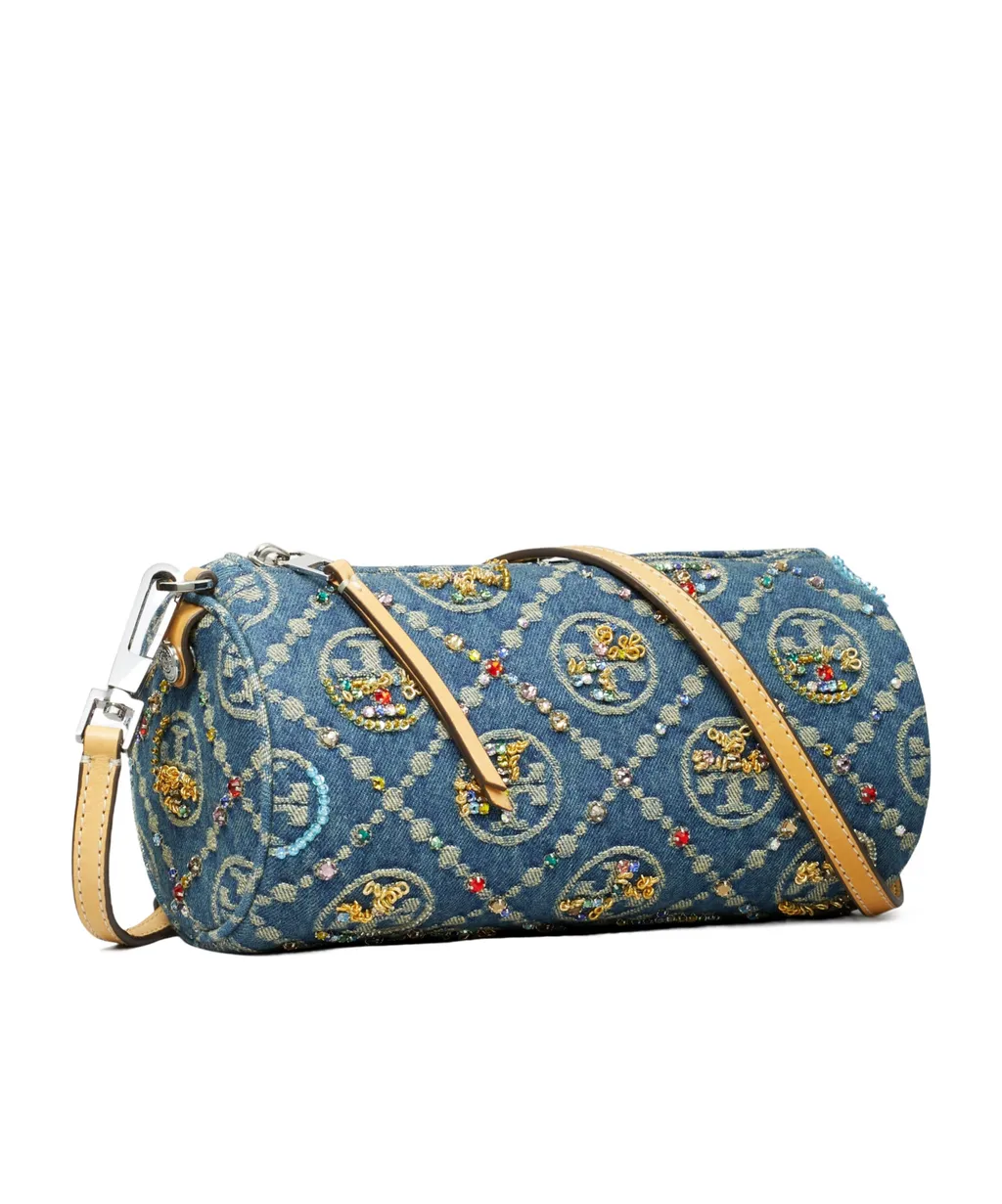 T Monogram Denim Cylindrical Bag