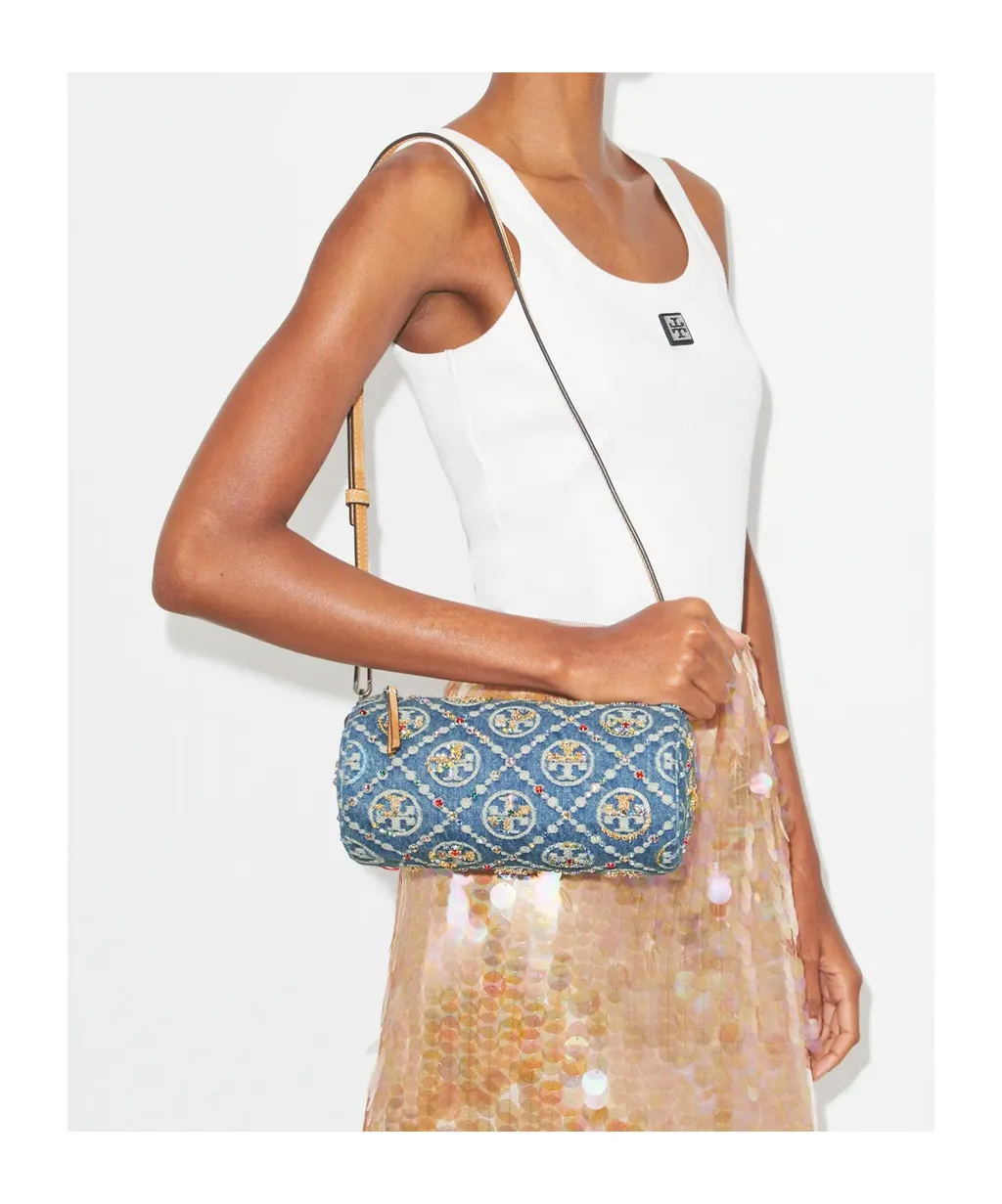 T Monogram Denim Cylindrical Bag