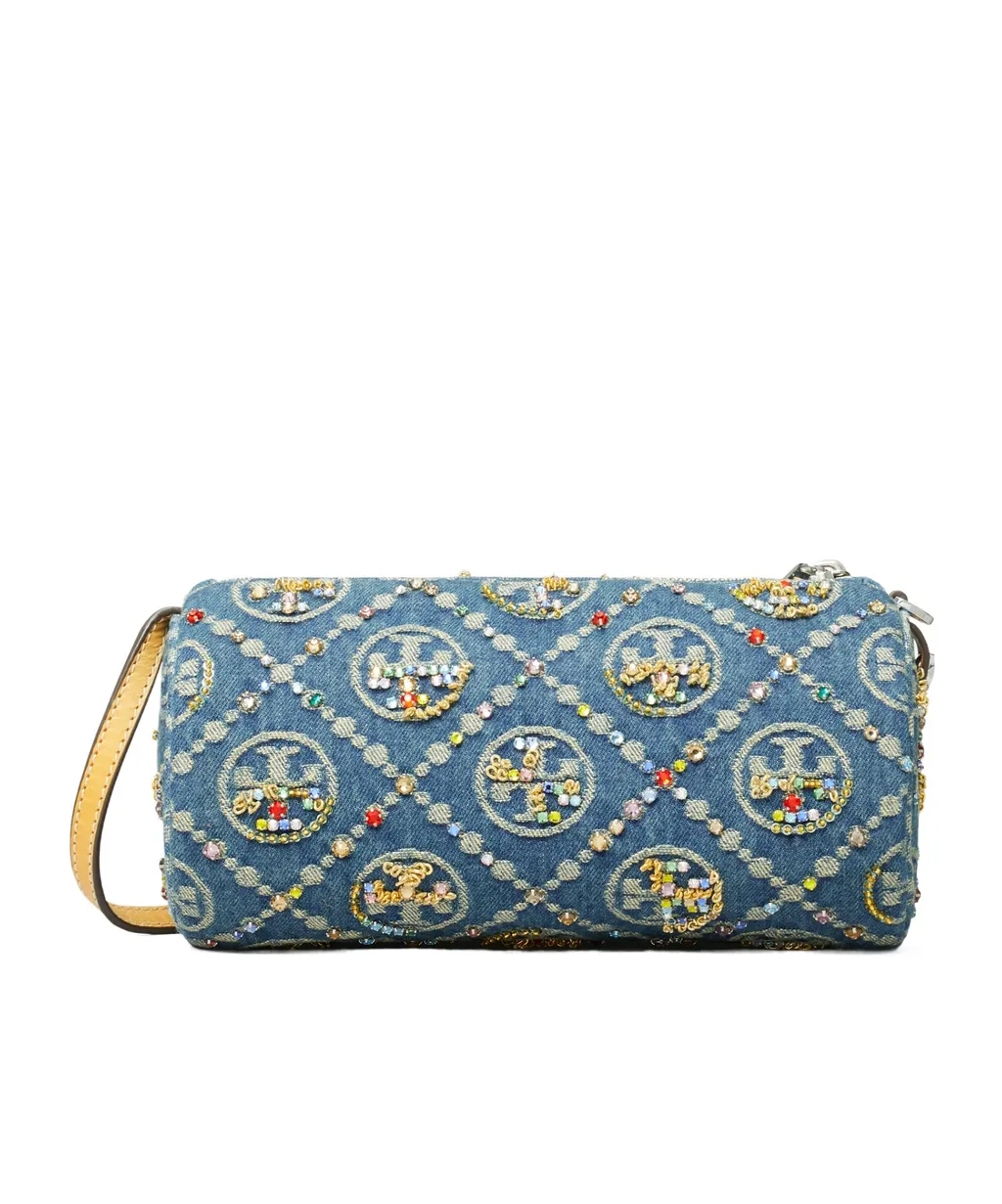 T Monogram Denim Cylindrical Bag