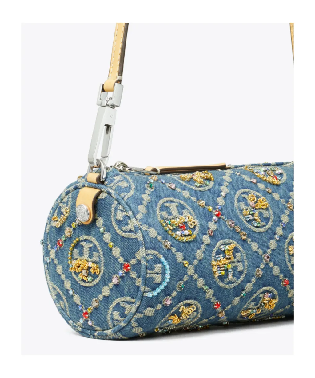 T Monogram Denim Cylindrical Bag