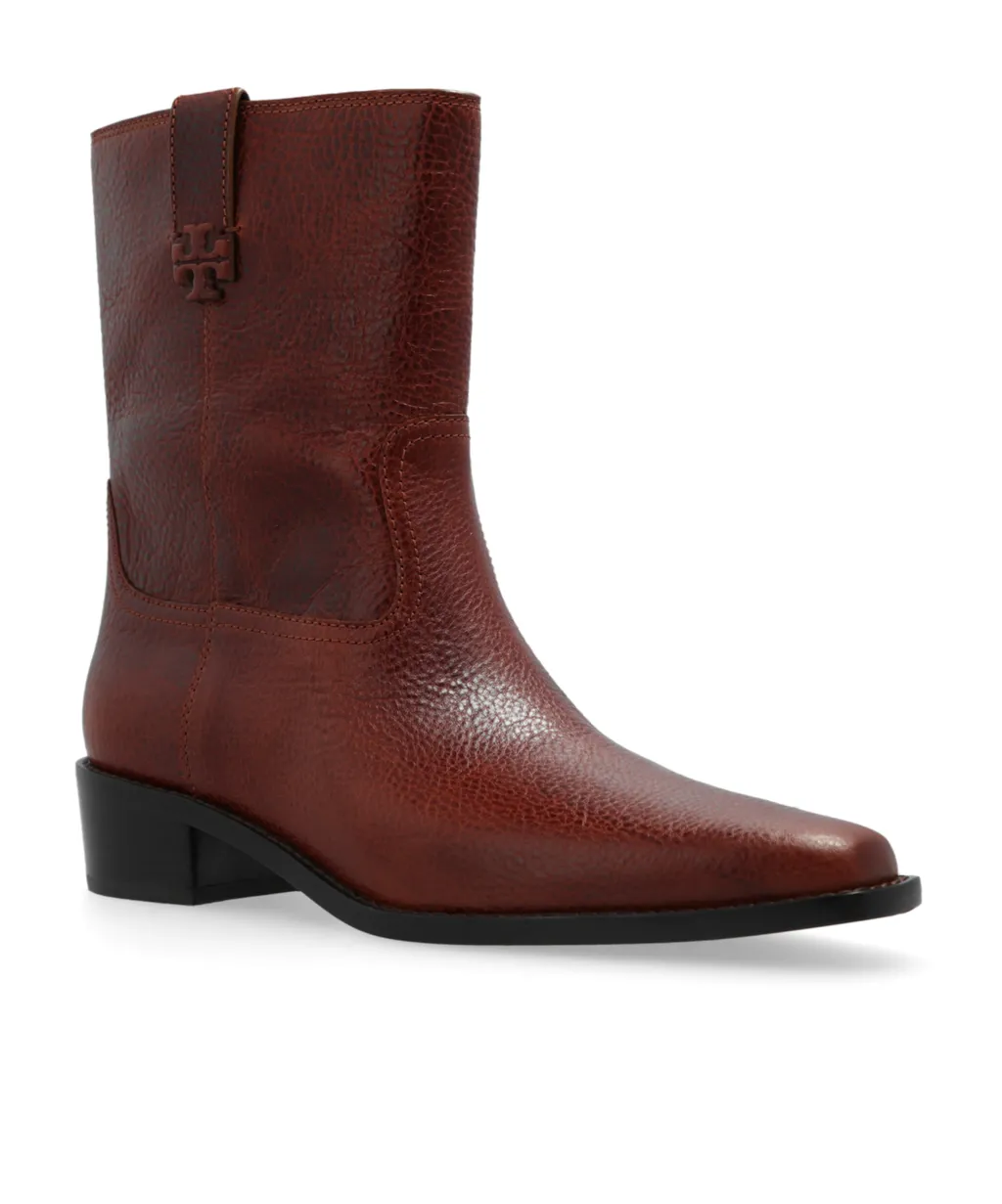 Pointed-Toe Leather Ankle Boots