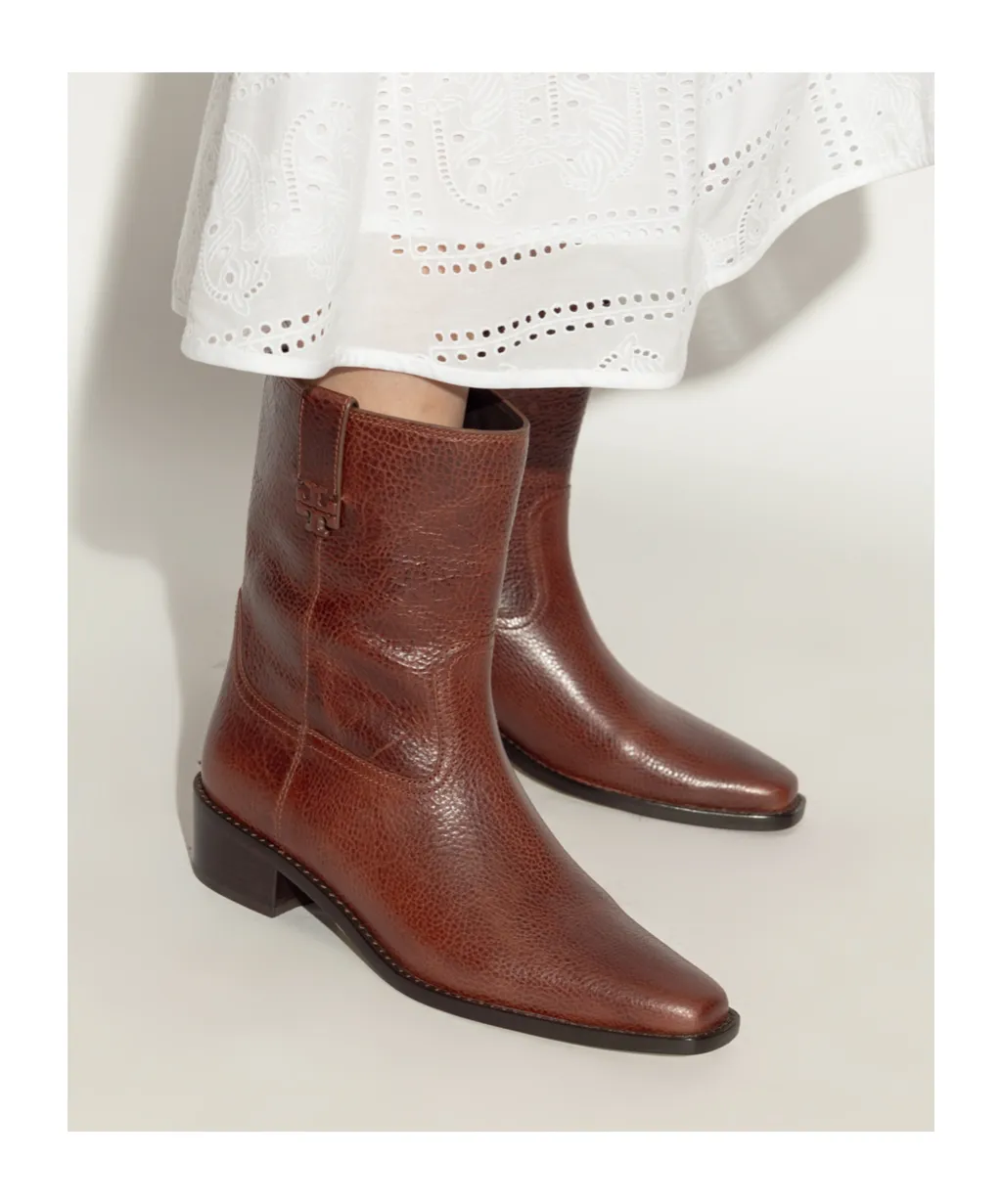 Pointed-Toe Leather Ankle Boots