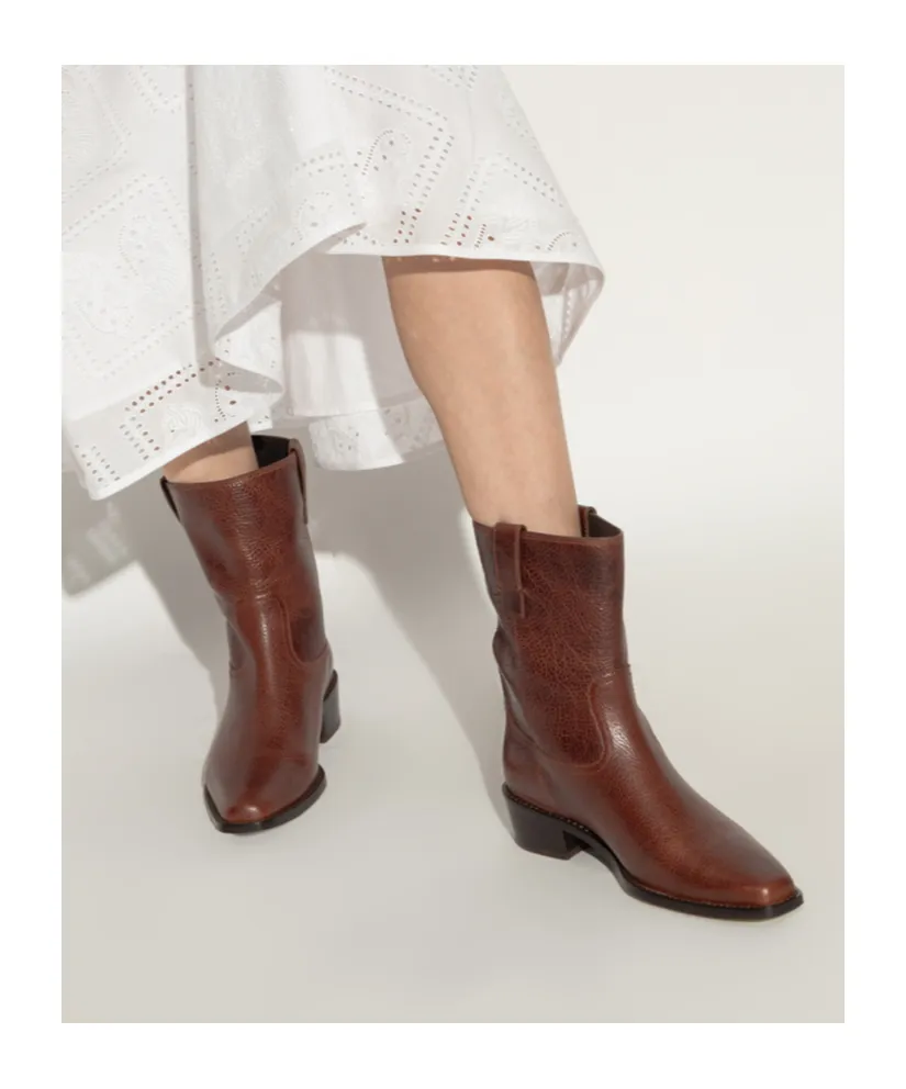 Pointed-Toe Leather Ankle Boots