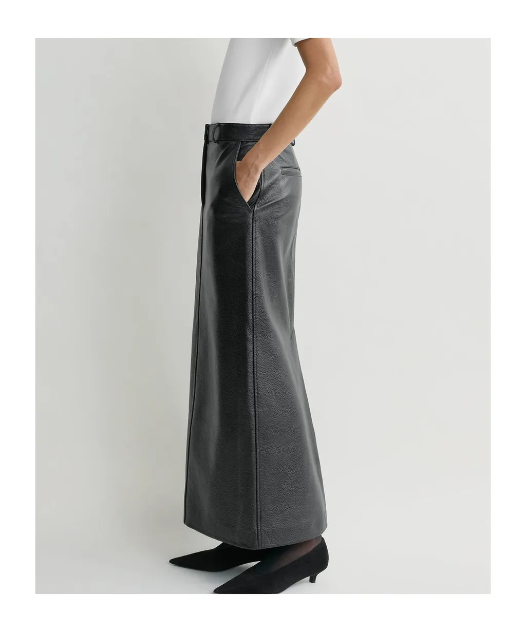 Grained-Leather Straight Maxi Skirt