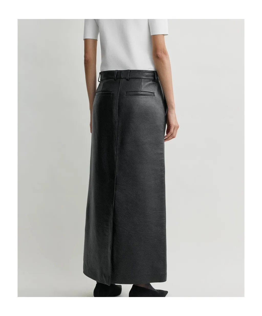 Grained-Leather Straight Maxi Skirt