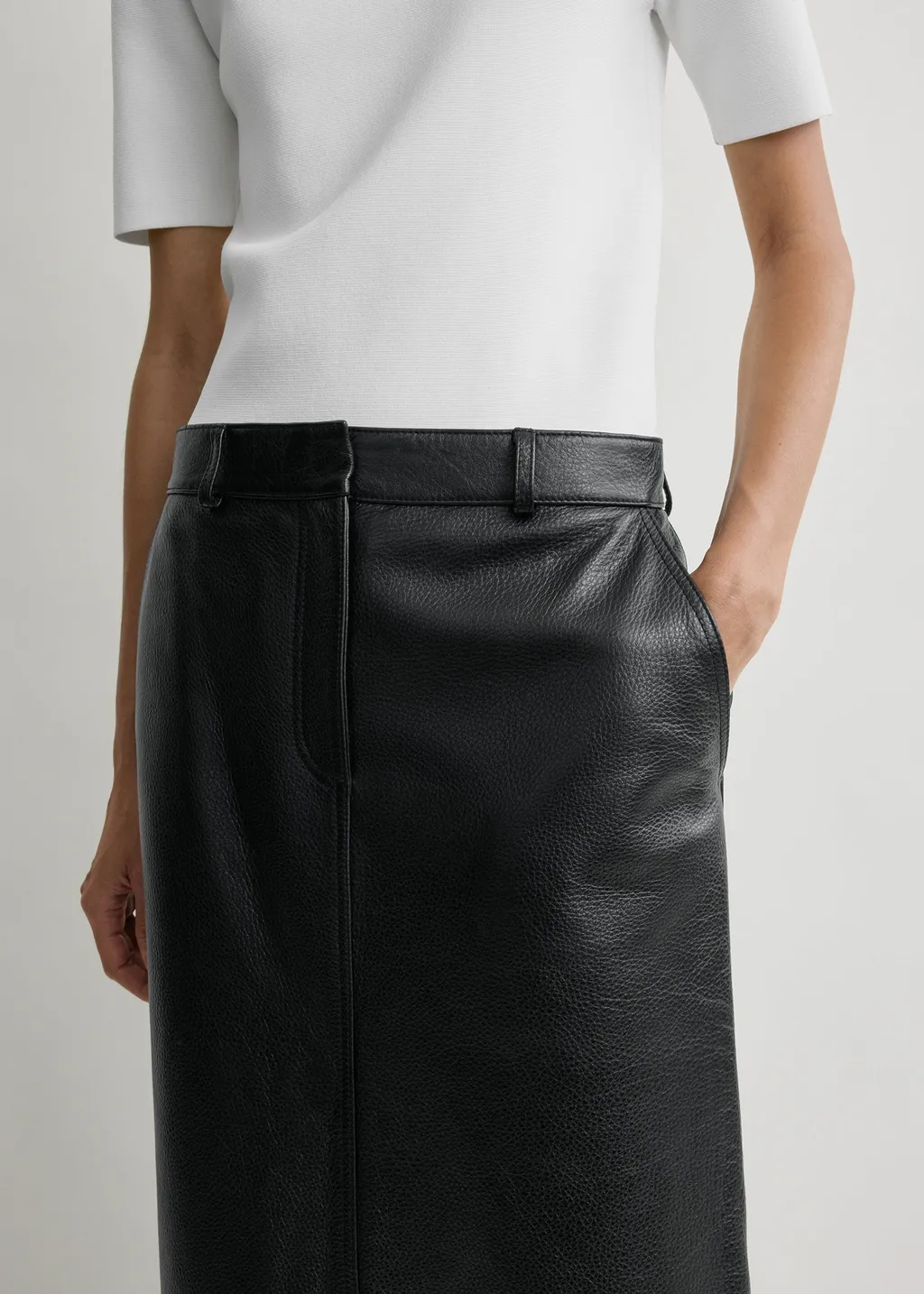 Grained-Leather Straight Maxi Skirt