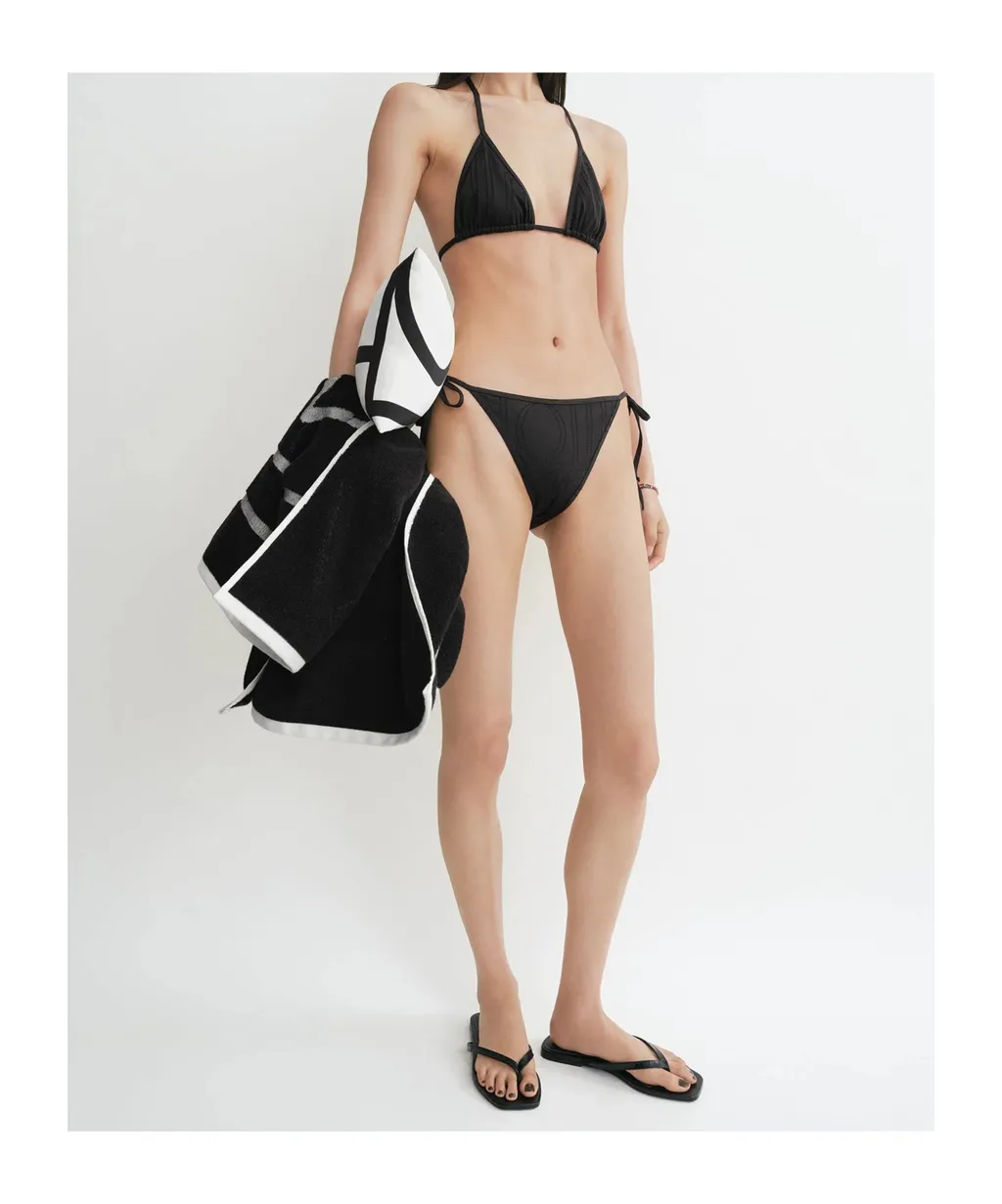 Pointelle-Knit Triangle Halterneck Bikini Top