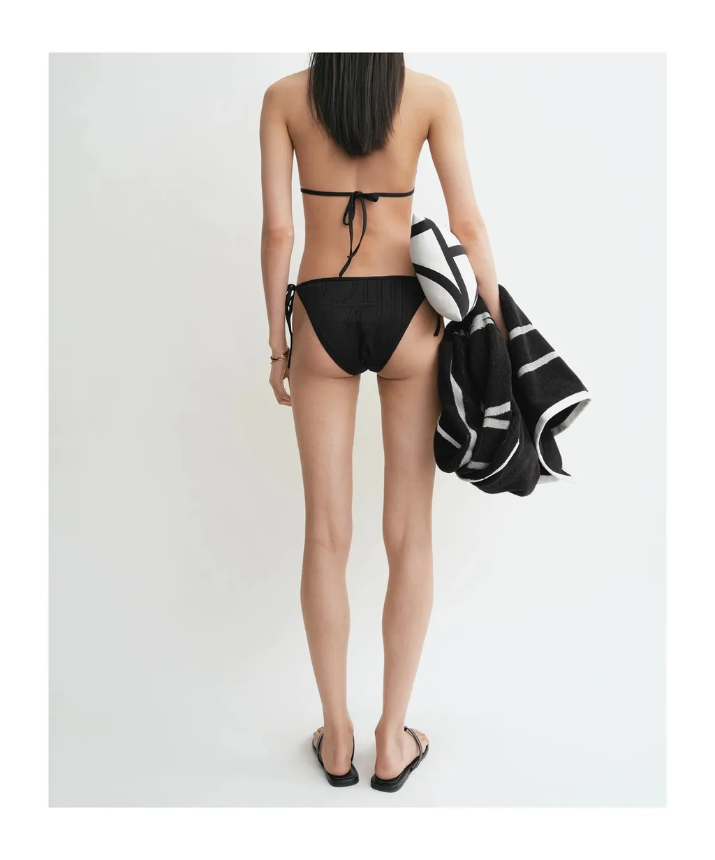 Pointelle-Knit Triangle Halterneck Bikini Top
