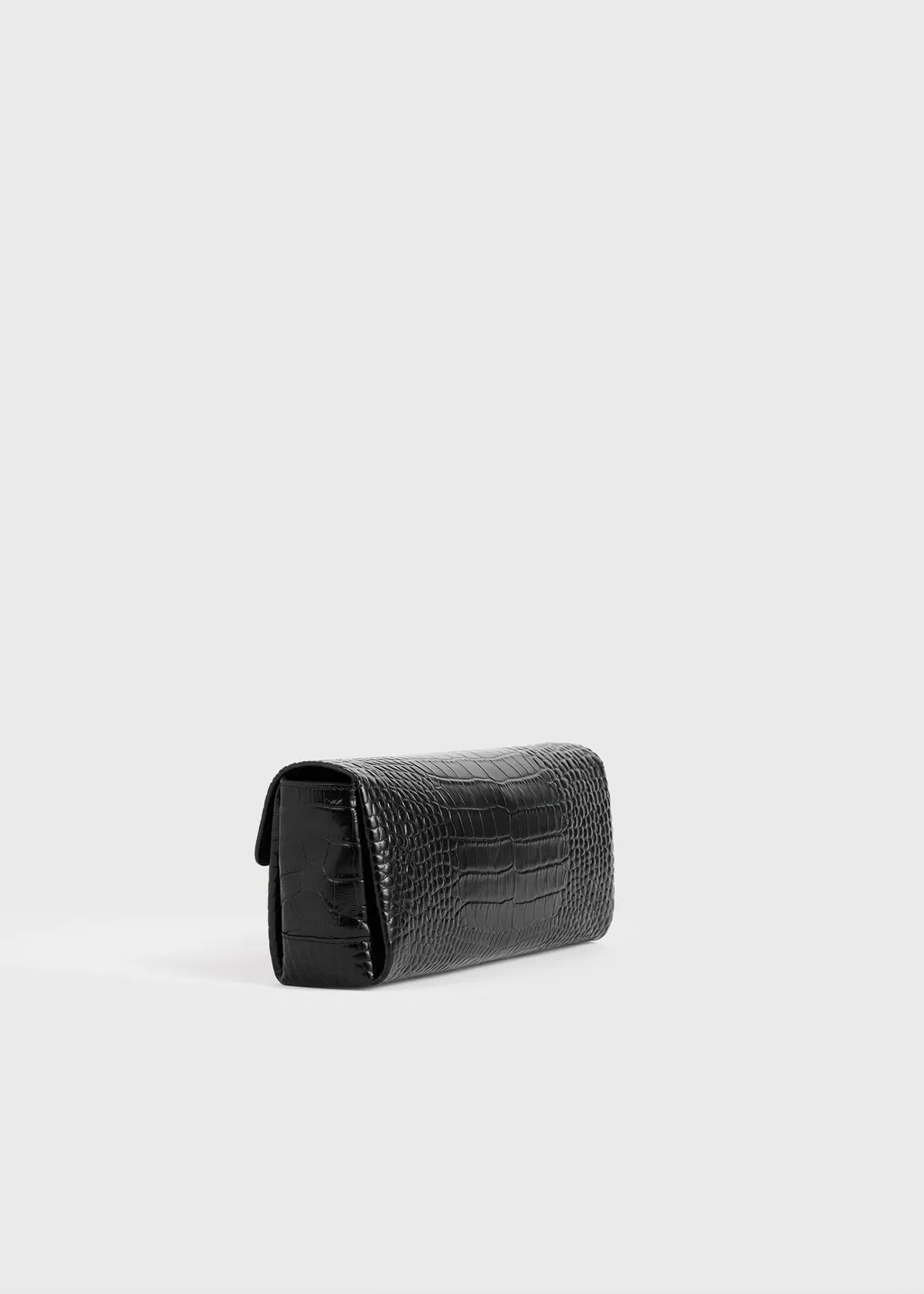 Croc-Embossed Flap Clutch Bag