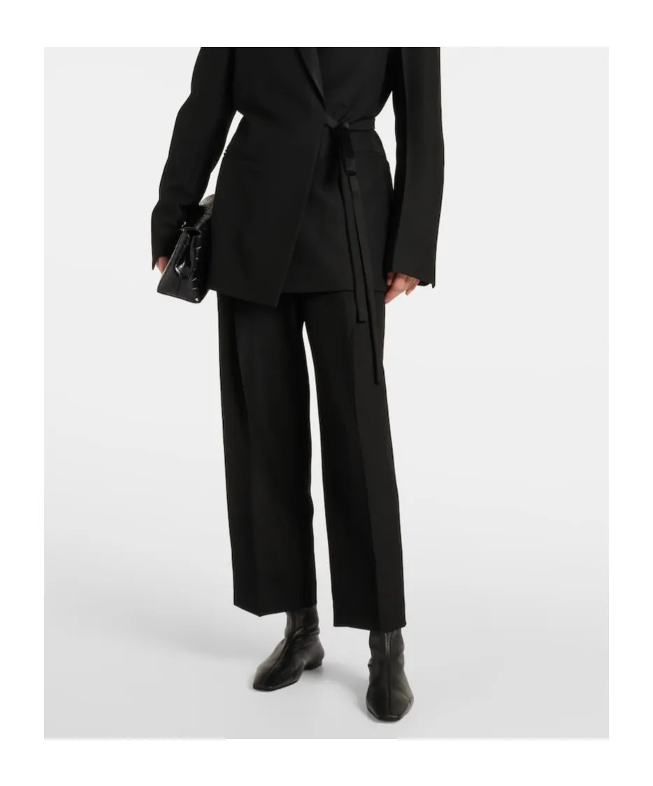High-Waisted Twill Straight-Leg Pants