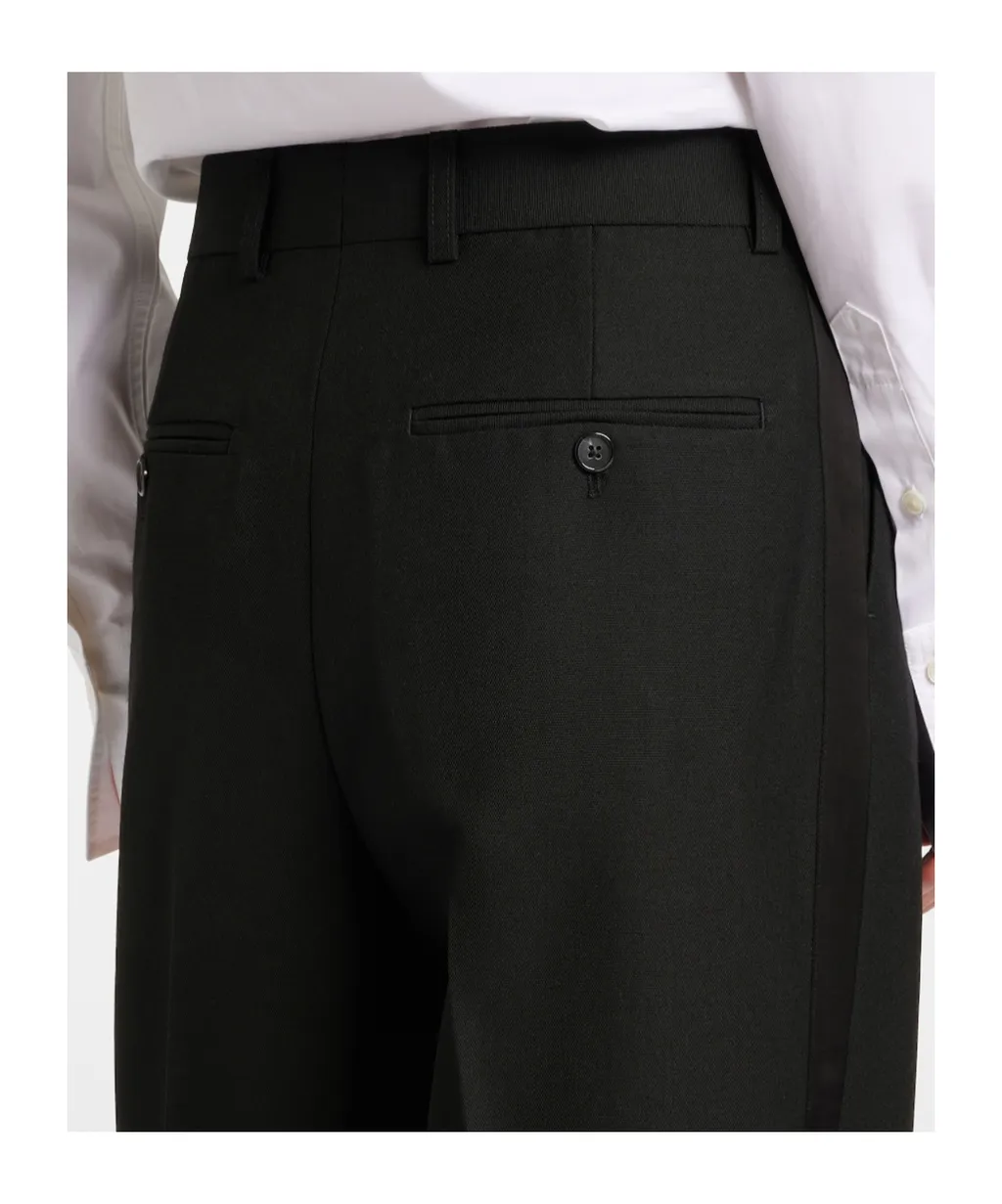 High-Waisted Twill Straight-Leg Pants