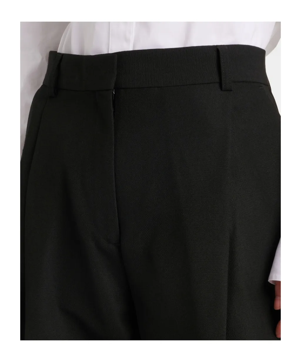 High-Waisted Twill Straight-Leg Pants
