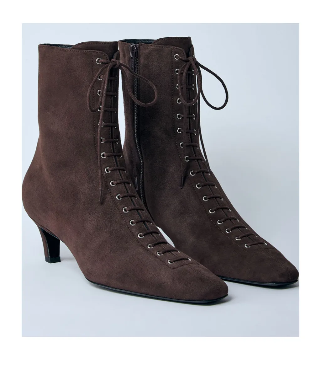 Square-Toe Lace-Up Ankle Boots