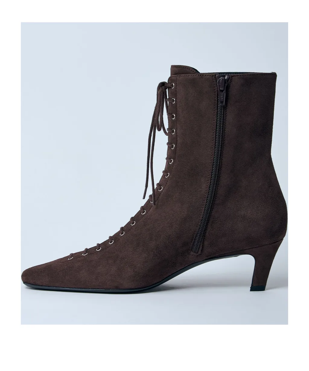Square-Toe Lace-Up Ankle Boots
