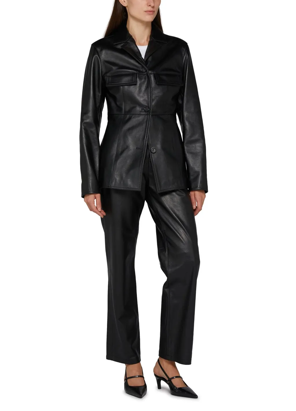 Hourglass Button Leather Jacket