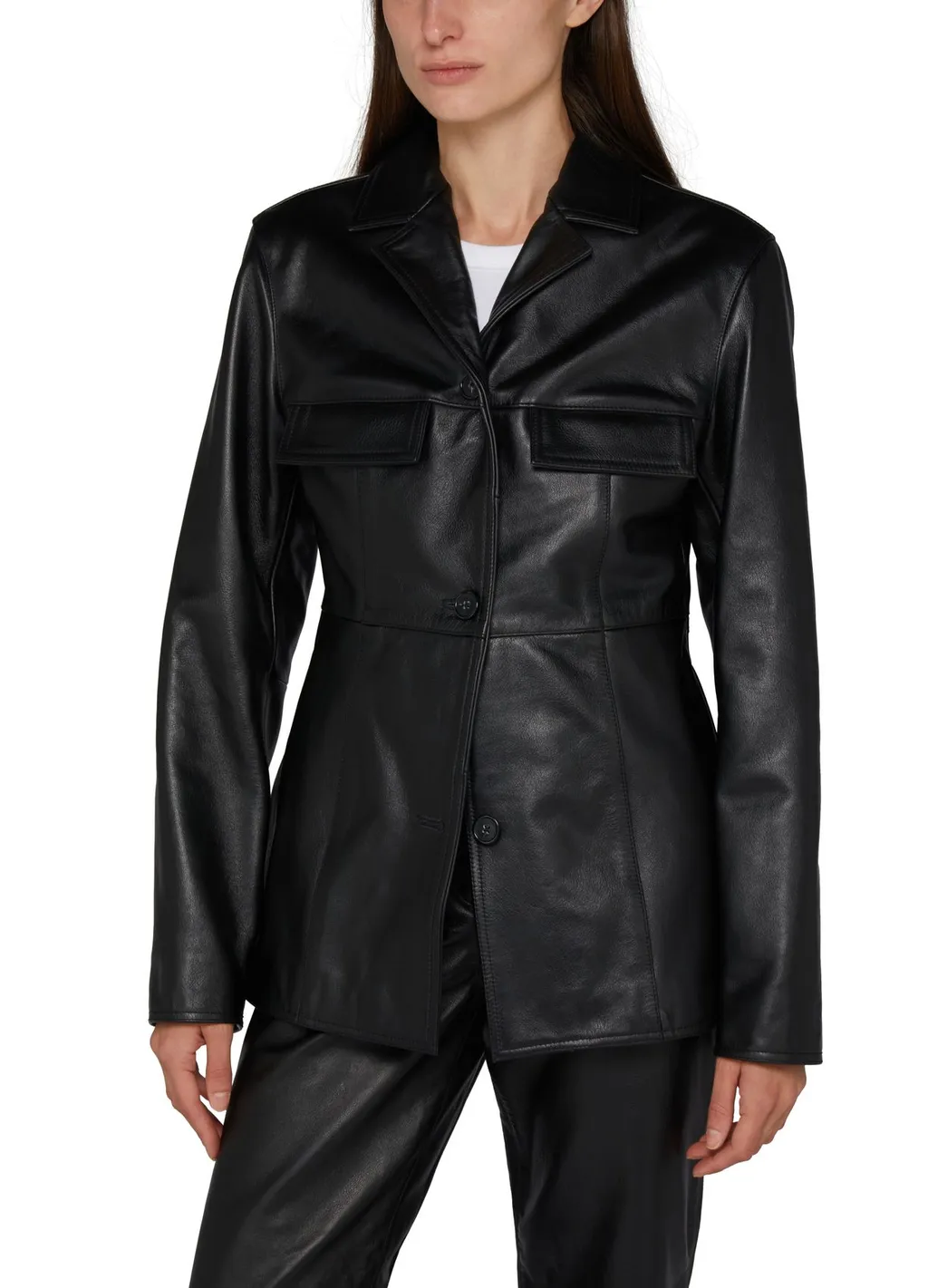 Hourglass Button Leather Jacket