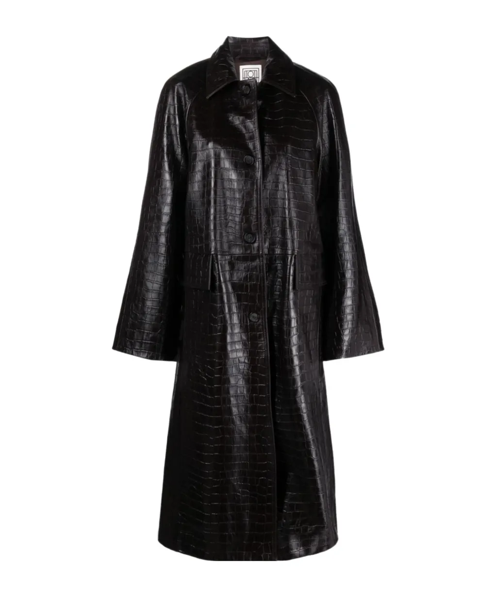 Embossed-Crocodile Leather Maxi Coat