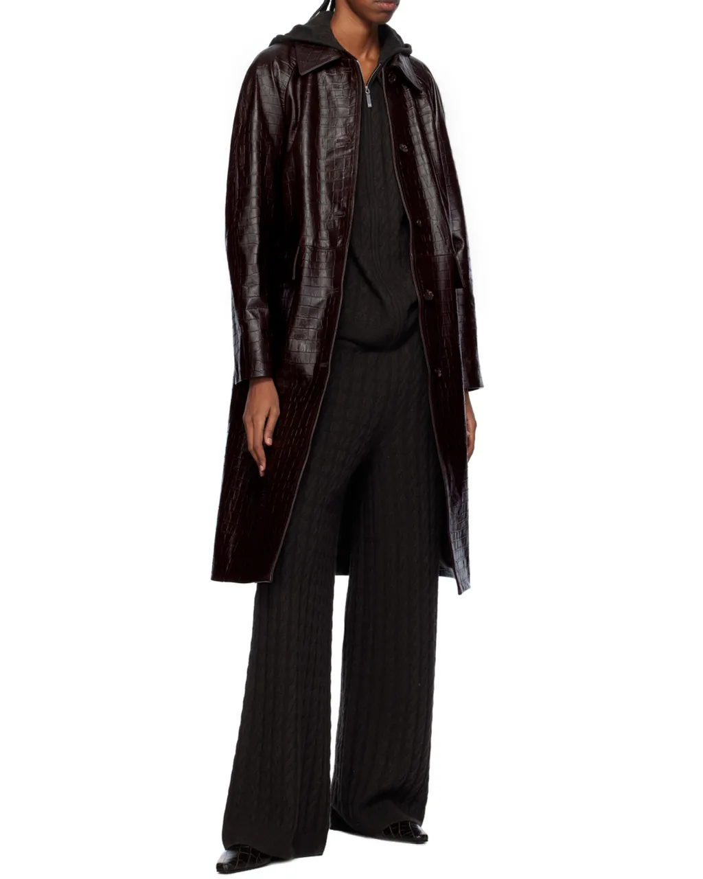 Embossed-Crocodile Leather Maxi Coat