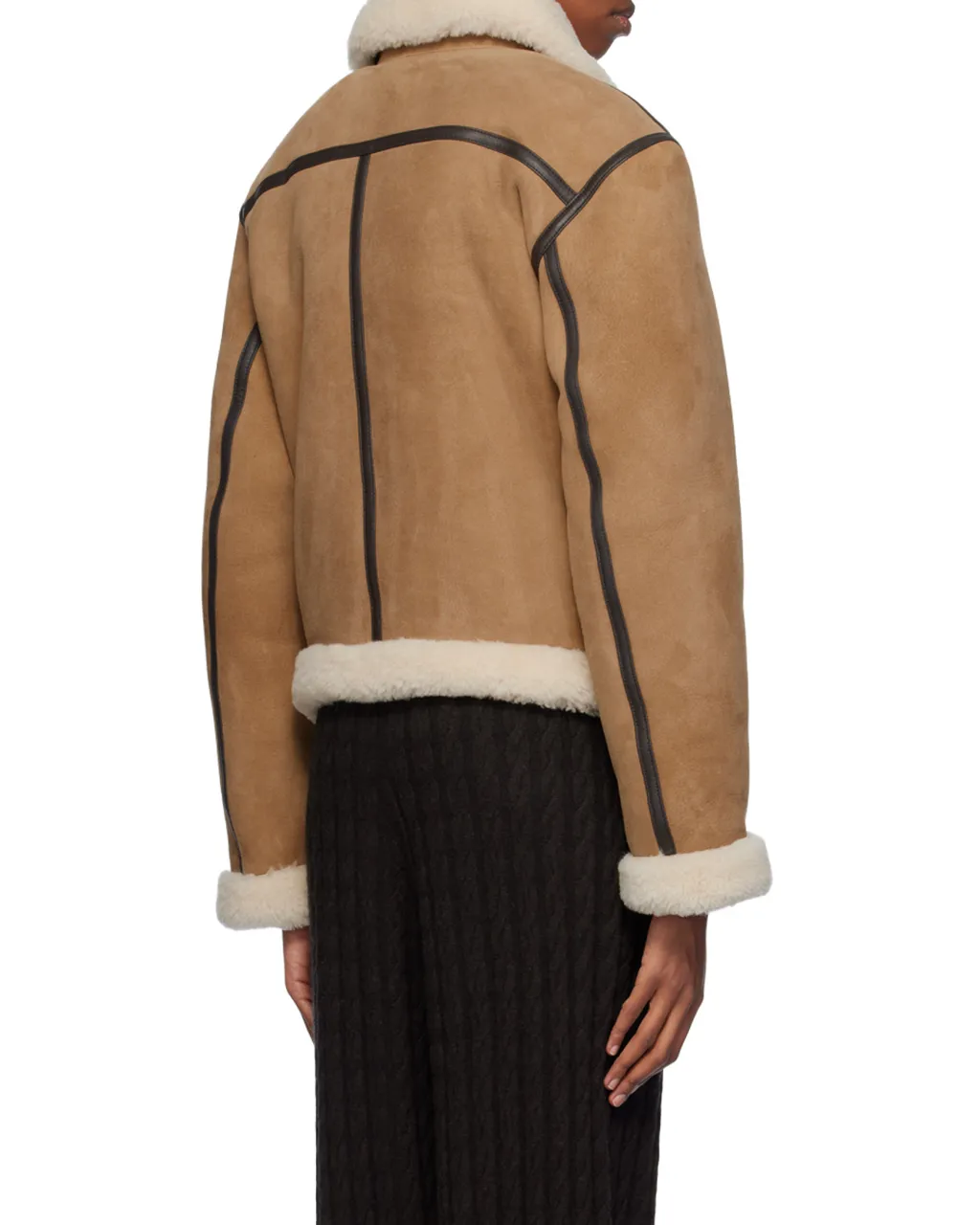 Shearling-Trim Zip-Up Suede Jacket