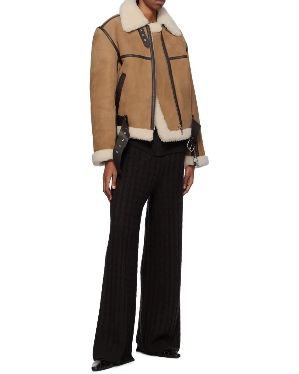 Shearling-Trim Zip-Up Suede Jacket