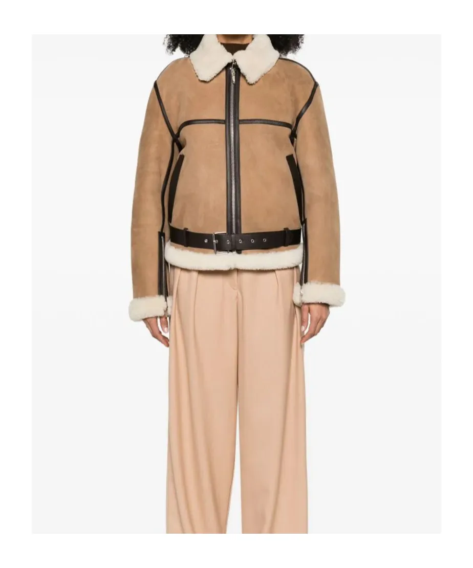 Shearling-Trim Zip-Up Suede Jacket