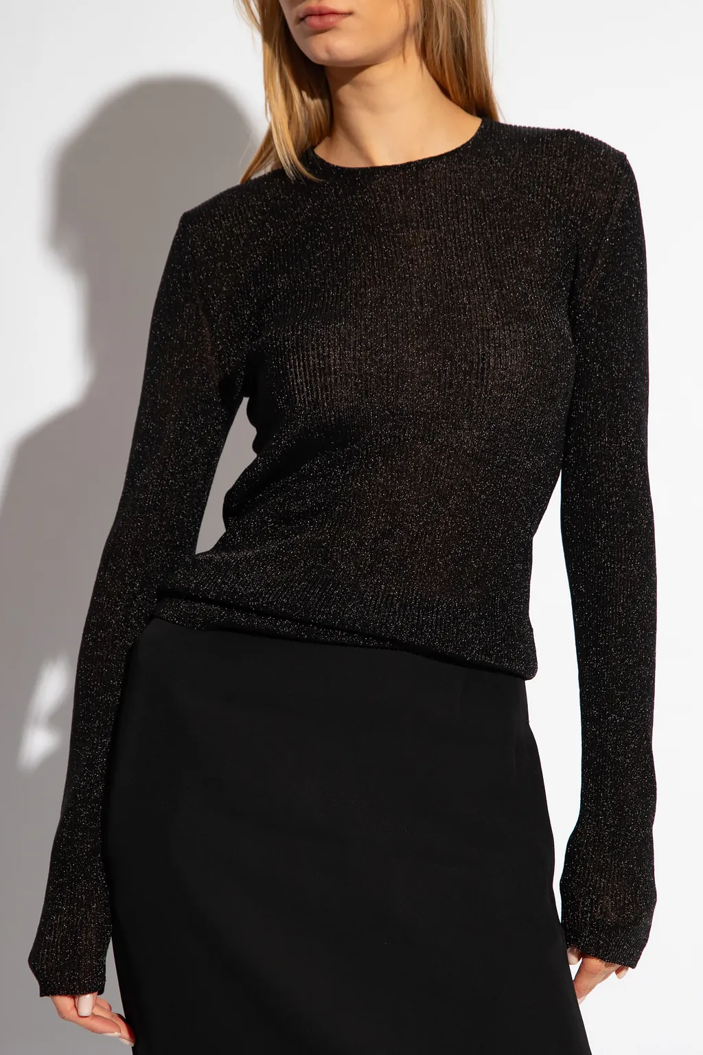 Metallic Ribbed-Knit Jumper