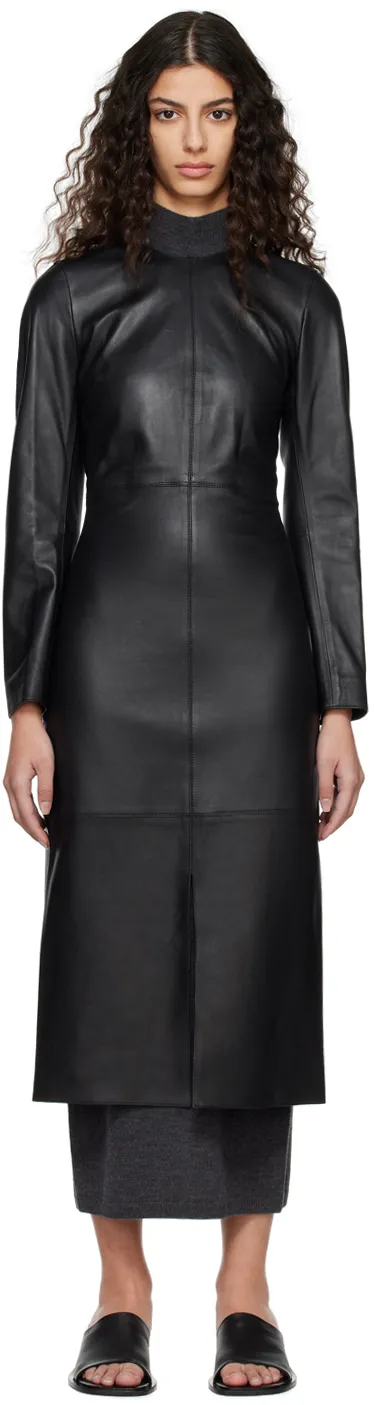 Panelled Leather Midi Dress